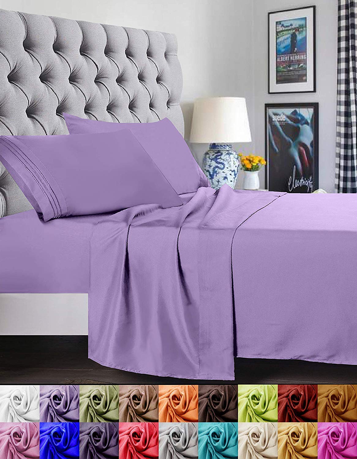Elegant Comfort 1500 Premier Luxury Hotel Quality Super Soft Wrinkle Free and Fade Resistant 4-Piece Bed Sheet Set, Twin/Twin XL, Lilac