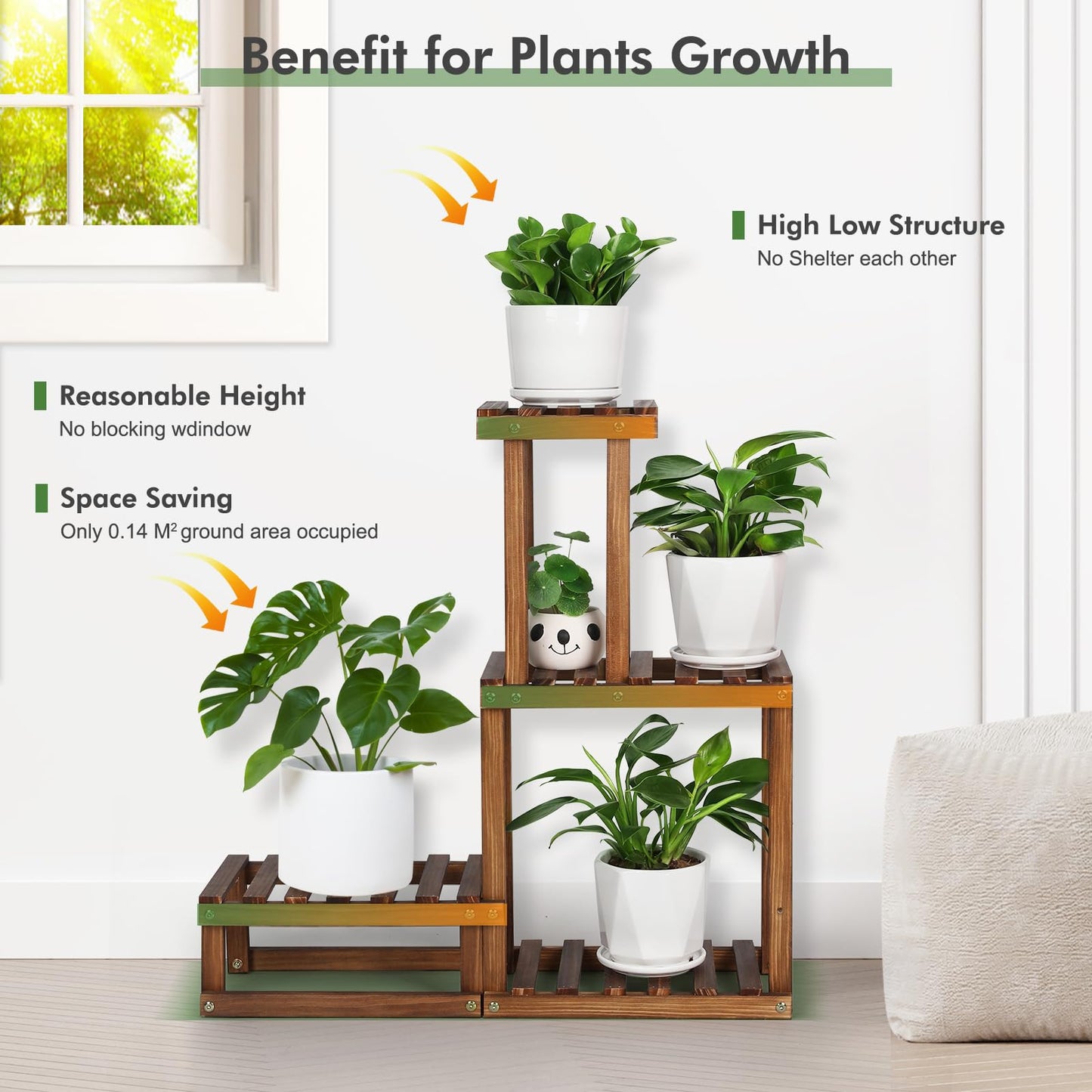 COOGOU Wood Plant Stand Indoor Outdoor 4 Tiers Plant Rack Corner Planter Shelf Flower Pot Holder for Living Room Garden Patio Yard Porch (Space Saving,27.6”,Small)