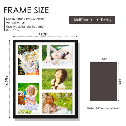 DUENPY 13x16 Picture Frame 5x7 Collage Picture Frame Displays Five 5x7 inch Photos Collage Wall Decor Wall Hanging Black
