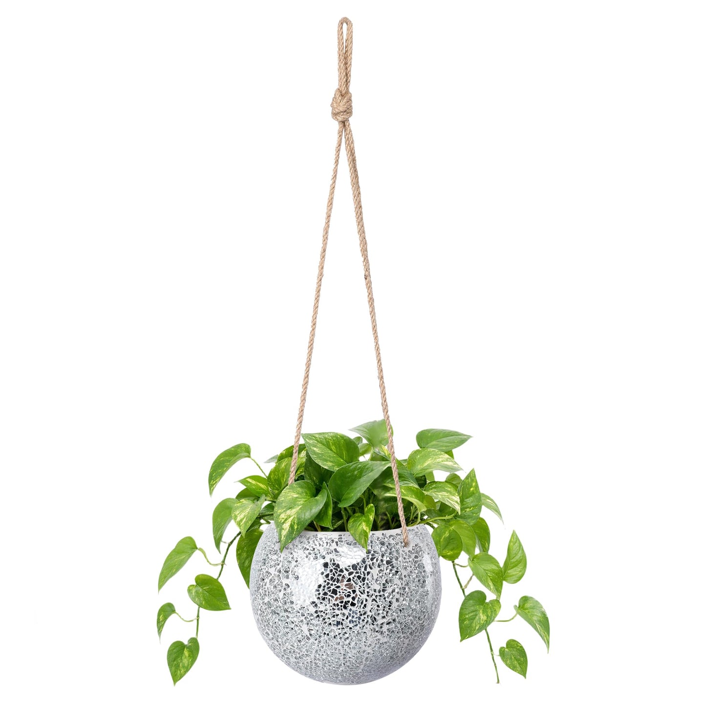 Chonsun Hanging Planter Mosaic Garden Pot Small Flower Pot for Indoor Plant Disco Ball Hanging Planter with Drainage Sliver