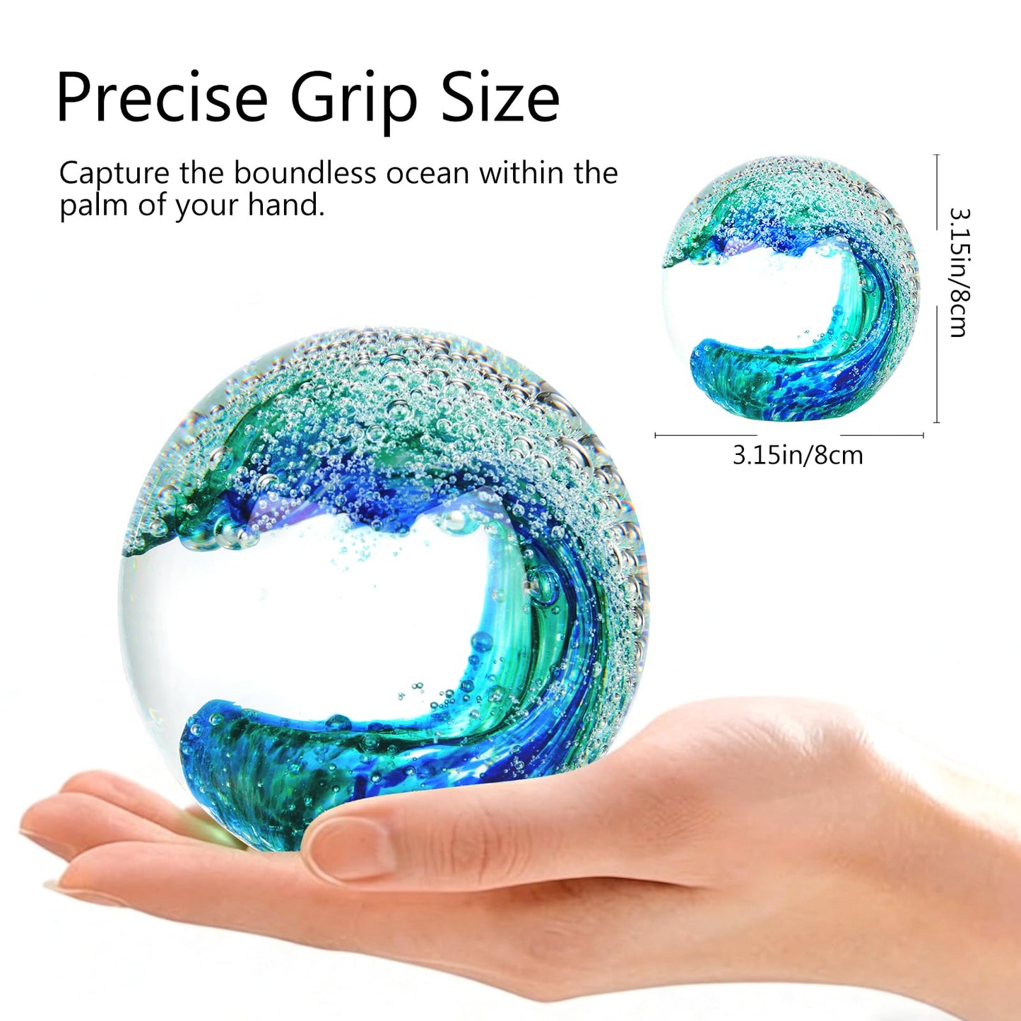 XLSJGYP Crystal Ball Blown sea Glass Art Ornament Collectible Blue Waves Paperweight Figurines Spere Statues for Home Office Decor a Gift for Ocean Lovers Perfect for Men Women (Blue-Crystal Ball)