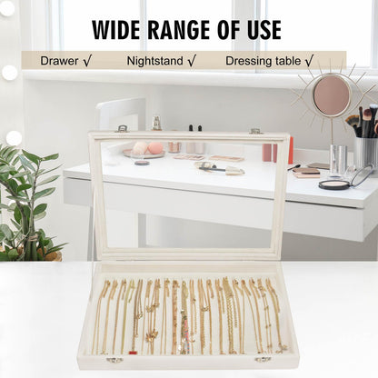Siveit Necklace Organizer Box Premium 20 Hooks Velvet Necklace Display Jewelry Tray with Transparent Lid Jewelry Necklace Display Box for Necklace Pendants Suitable for Women and Girls (Beige)