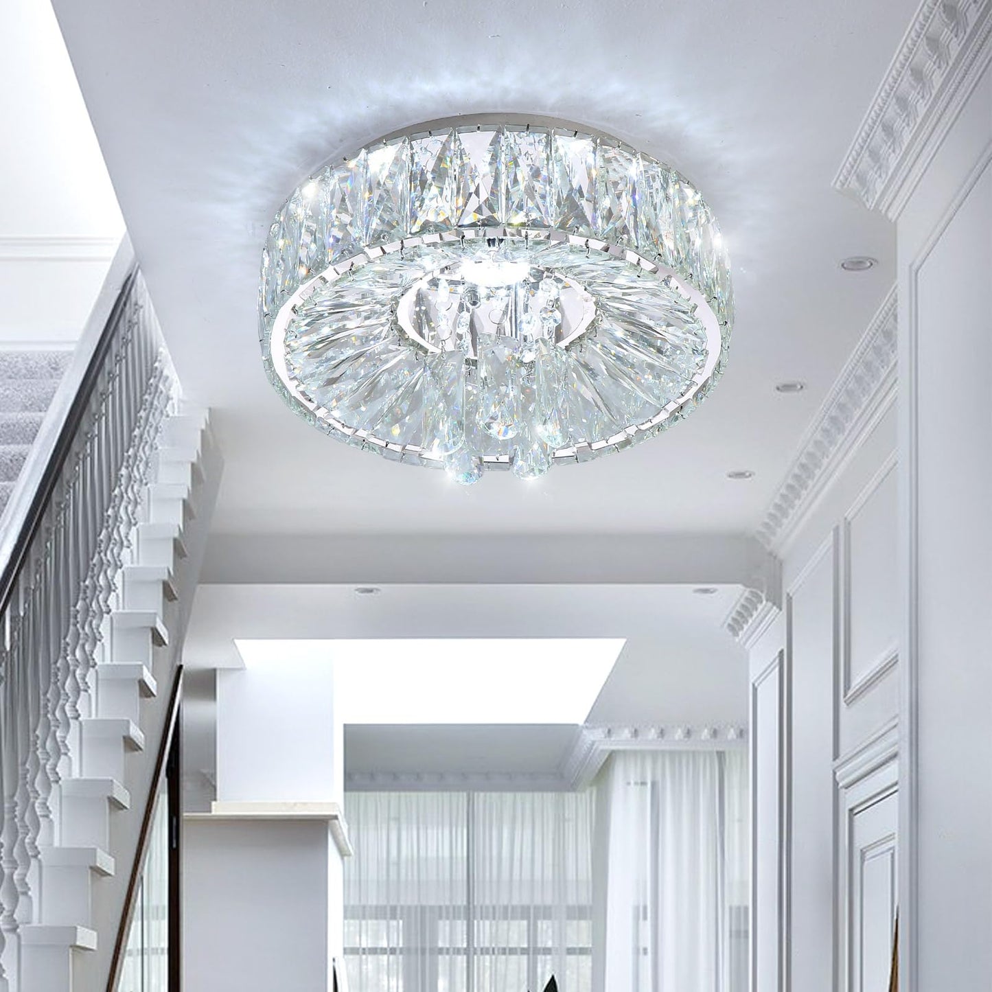 dolria Mini Chandelier Modern Crystal Chandeliers for Hallway Light Fixture LED Flush Mount Ceiling Light Dimmable Lamp for Dining Room Living Room Bedroom