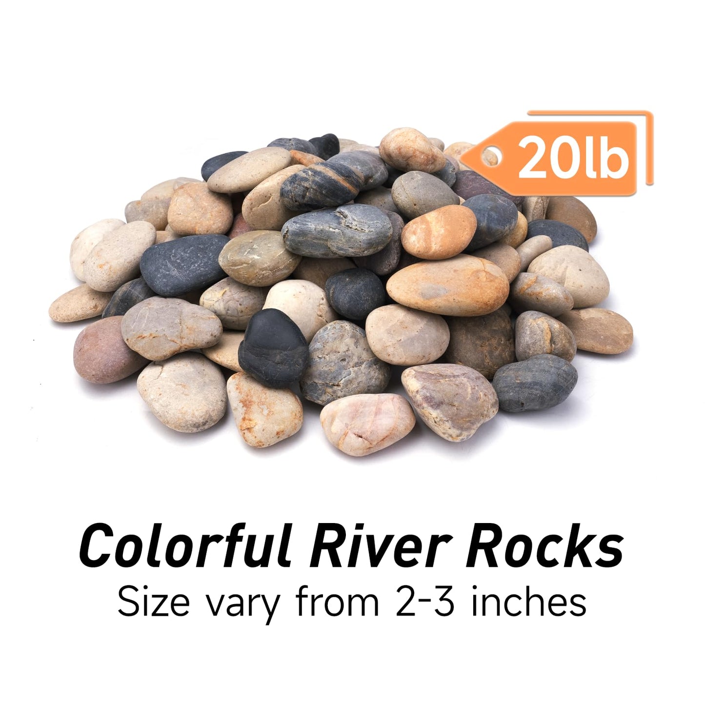 Pulovin 20 lbs River Rocks for Landscaping, 2"-3" Garden Rocks Outdoor Landscaping, Decorative Patio Stones for Planters, Flower Pots, Vase, Walkways, Yard, Natural Rocks for Aquarium, Fish Tank
