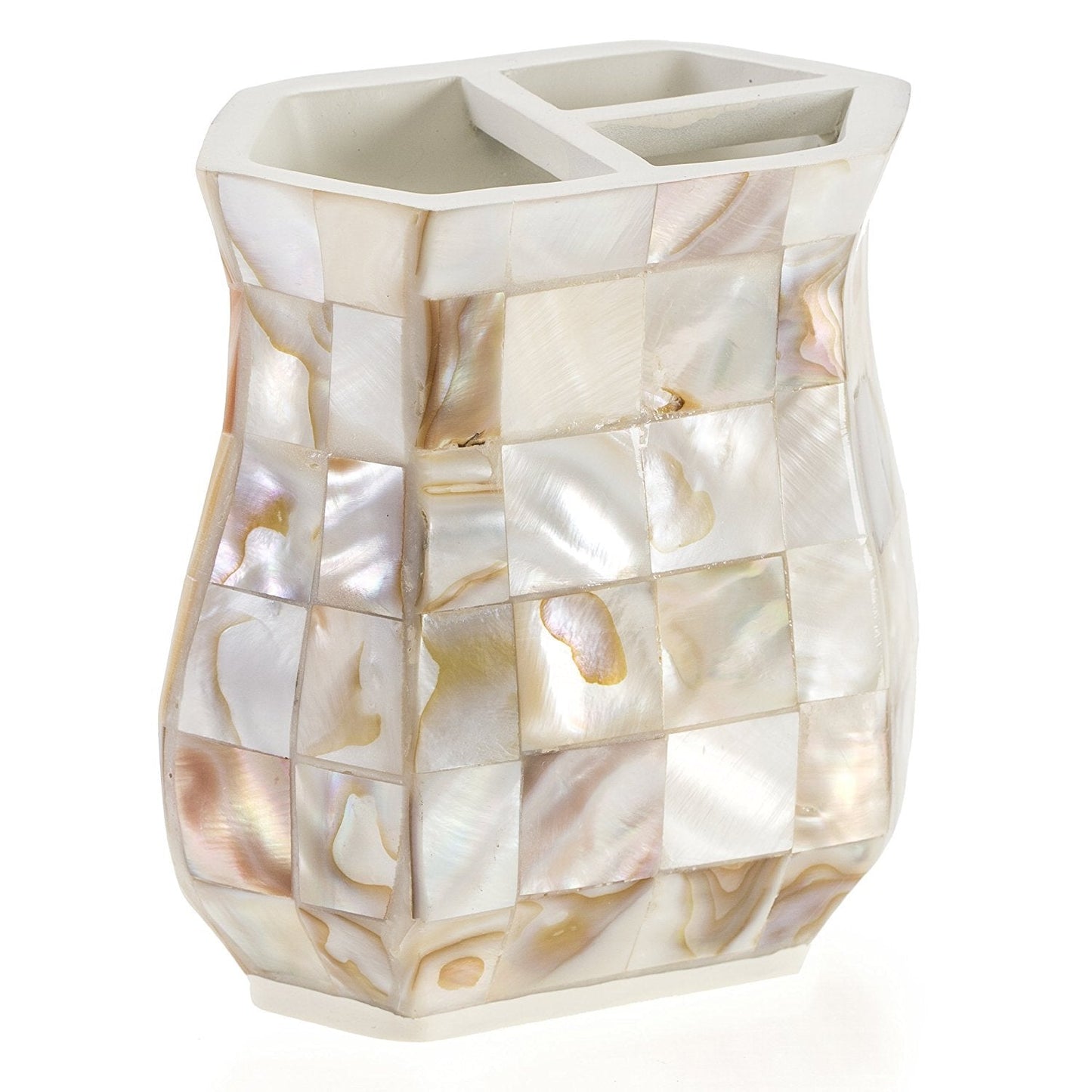Milano Bathroom Toothbrush Holder - Decorative Bathroom Toothbrush Organizer Finished in Beautiful Mother of Pearl, 3 Slot Toothbrush Holder for Bathroom Fits Multiple Brushes
