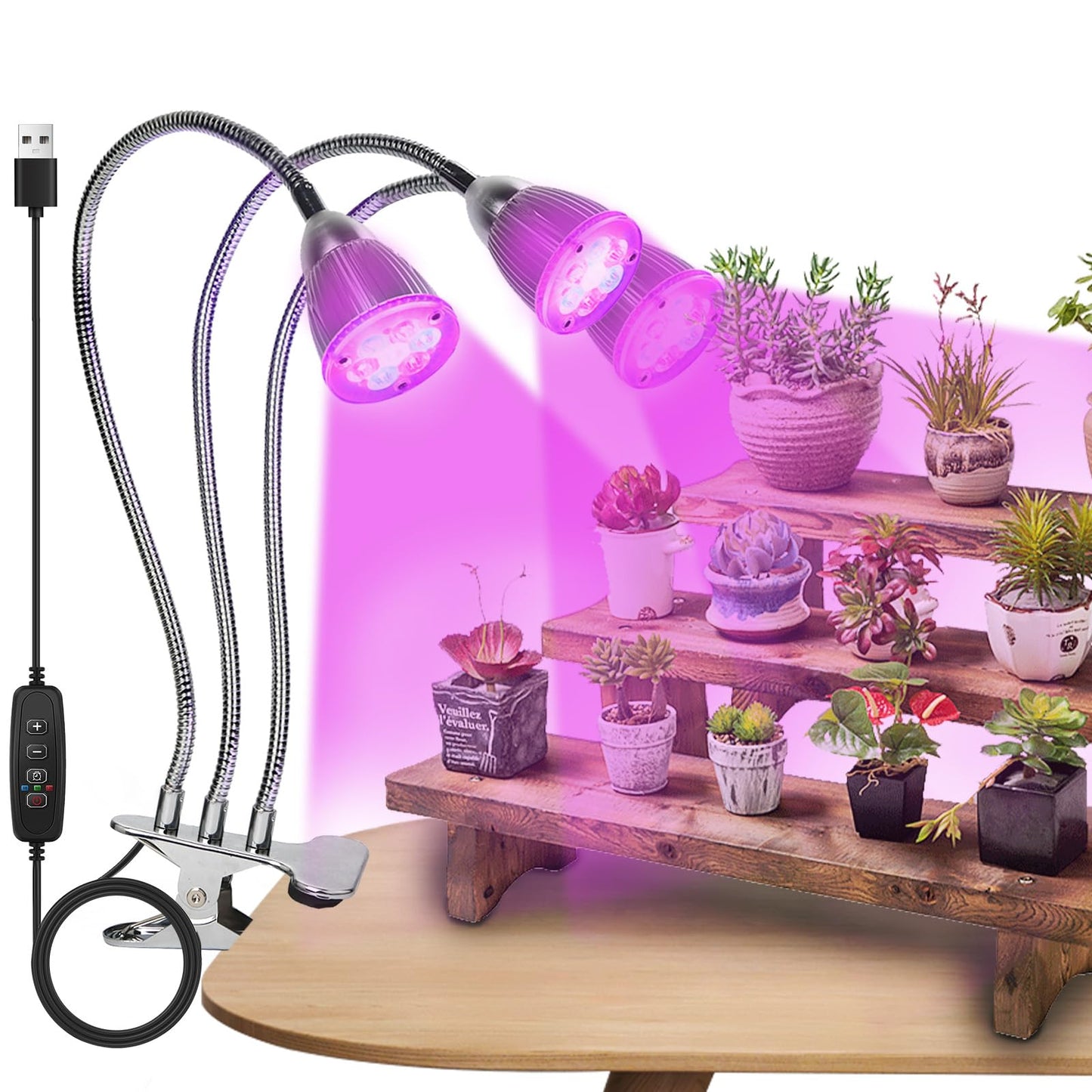 CFGROW Small Led Grow Light, Desk Clip LED Plant Grow Lamp 21W with 3pcs 360° Flexible Goosenecks for Indoor Office Home Garden Greenhouse Table Plants Growing Lighting