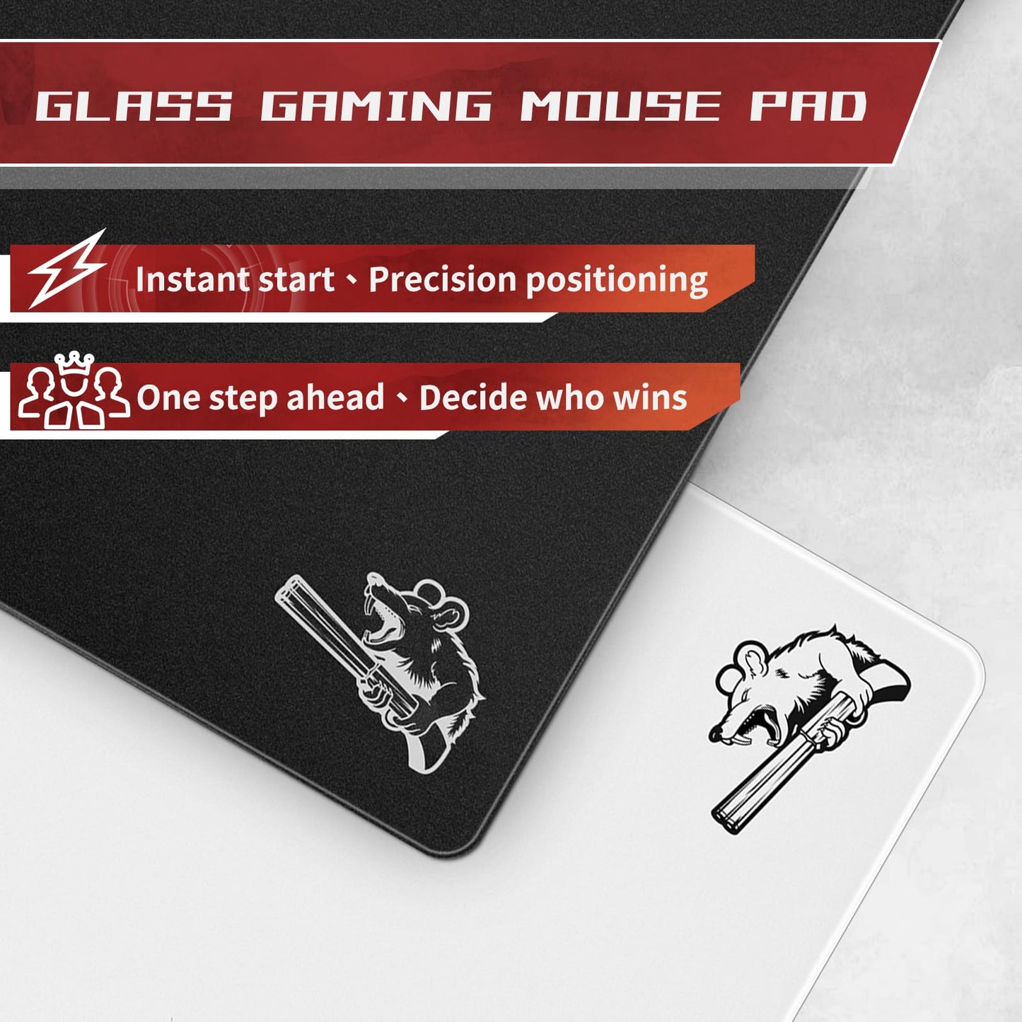 SIROOLAC Glass Gaming Mouse Pad 400mm x 500mm FPS Game Special Tempered Glass Durable 3mm Thickness Accurately and Quickly Shoot Opponents (400mm x 500mm, Black)