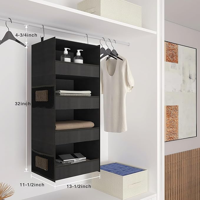 4-Shelf Hanging Closet Organizer and Storage Foldable Hanging Closet Shelves