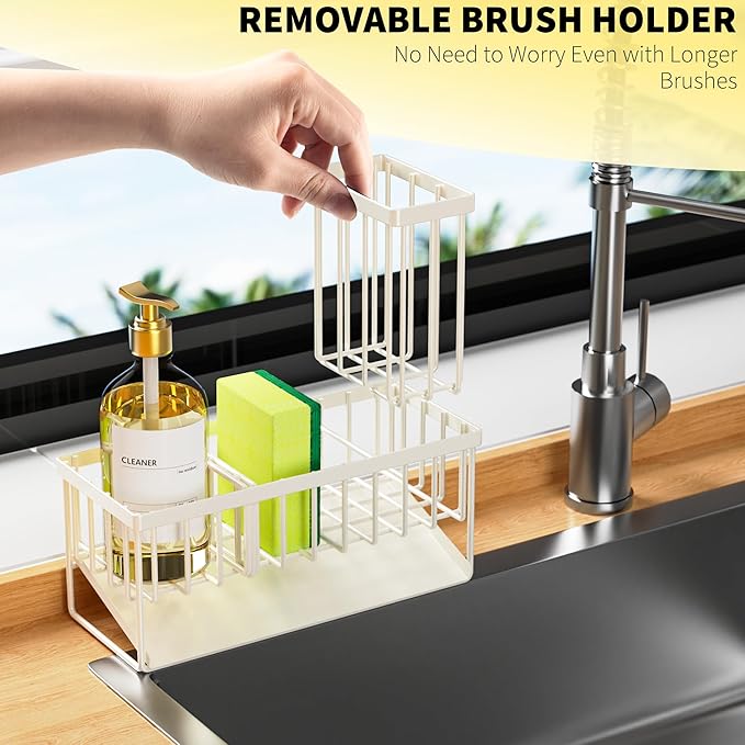 Cisily Off White Sponge Holder for Kitchen Sink, Sink Caddy Organizer
