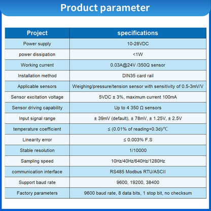 Load Cell with Amplifier Readout Display Sensor Transmitter Test Compression Force Weight Pressure Modifiable Display Unit Output RS-485 0-5V 0-10V 4-20mA (0-200kg Sensor + Amplifier)