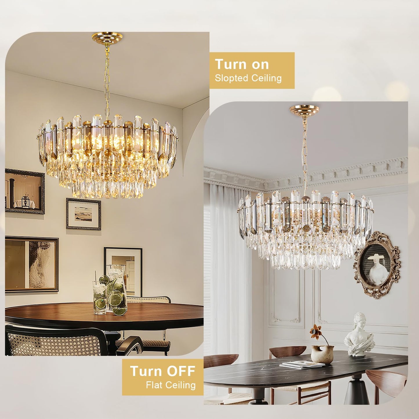 Vodcrindax Gold Crystal Chandelier 24" 12-Light 4-Tier K9 Crystal Round Adjustable Pendant Light Modern Crystal Chandeliers for Dining Room Living Room Kitchen Island Bedroom Foyer Entryway