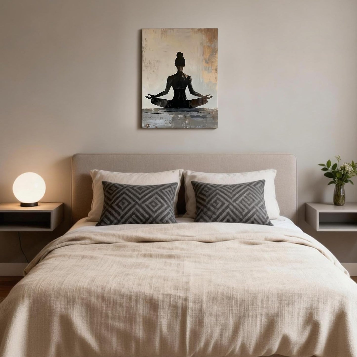 LYYGLYY Framed Zen Canvas Wall Art, Serene Meditation Print Wall Art, Modern Yoga Girl Poster Artwork for Walls, Minimalist Wall Decor for Yoga Room，Bedrooms, Living Rooms 16×24 Inches