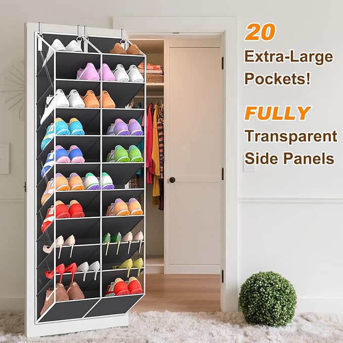 20-30 Pairs Over the Door Shoe Organizer, 10-Tier Door Shoes Rack, Handing