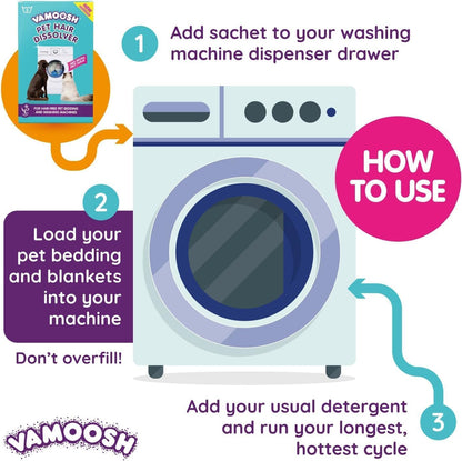 Vamoosh Pet Hair Dissolver - Pet Hair Remover for Washing Machines, Cotton Fresh 18x100g, Eliminates Odours and Dirt, Dissolves Dog, Cat, Horse, Animal Fur, Large Pack up to 18 Washes