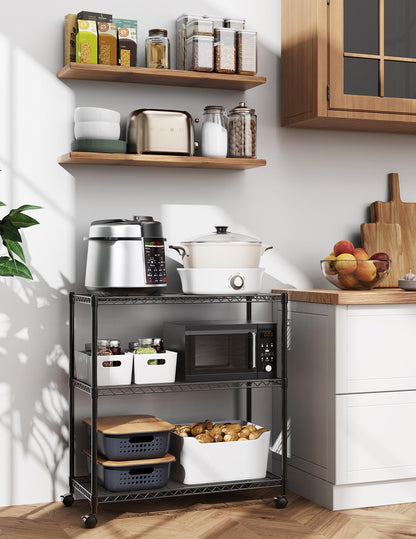 YSSOA 3-Tier Heavy Duty Storage Shelves 750Lb Capacity, 24.02" D x 13.78" W x 31.98" H Shelving Unit for Pantry, Garage, Laundry and Kitchen, Black, 2 Pack