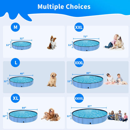 Thecvia Dog Pool for Large Dogs Foldable Kiddie Pool Hard Plastic for Toddlers 1-3, Pets Bath Tub Portable Kids Pool for Backyard Outdoor Play Pool for Doggie Kitty 64x12 inches
