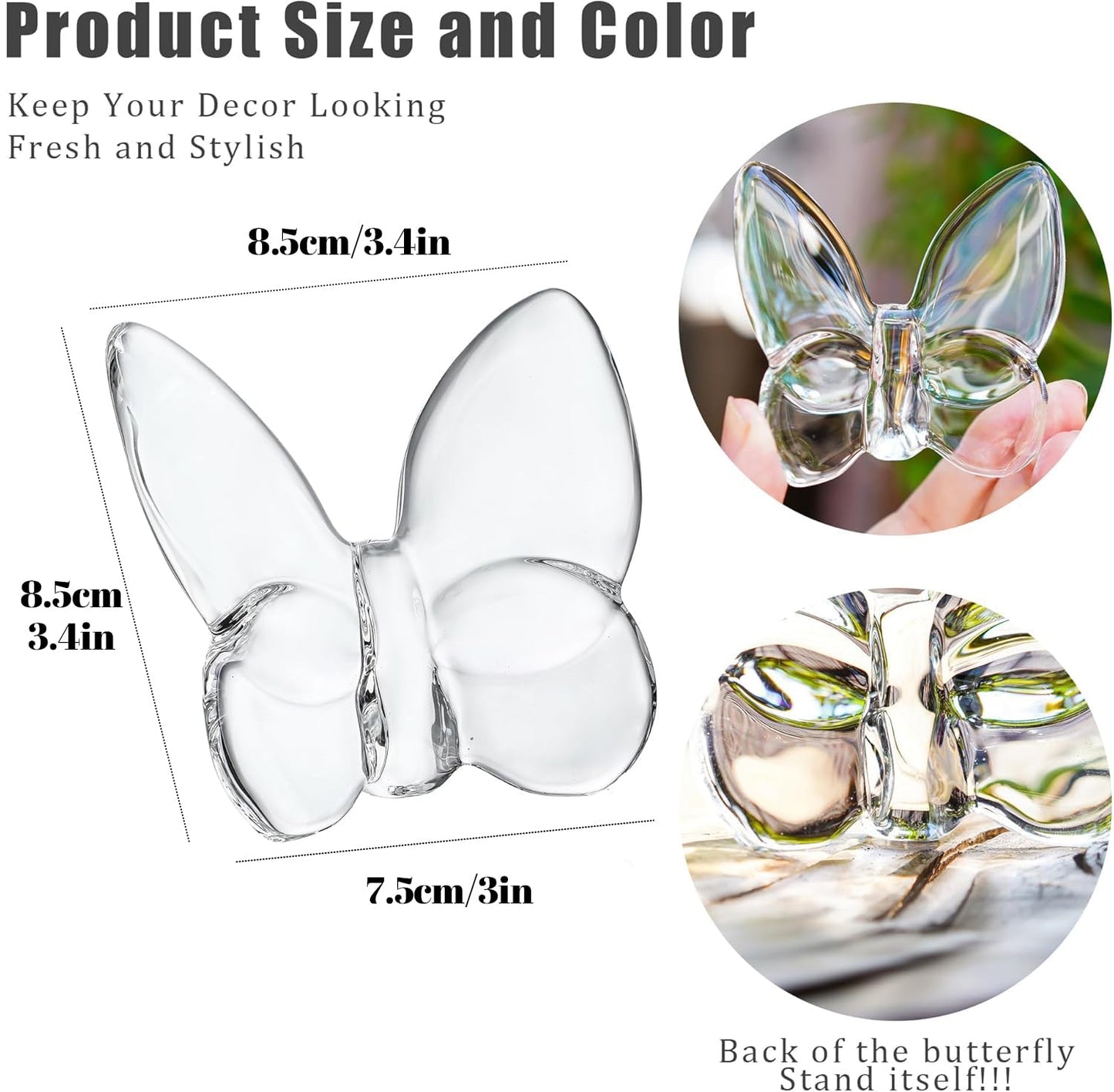 kanpura Crystal Flying Butterfly Figurine Collection Cut Glass Butterfly Ornament Statue Crystal Animal Collectible for Women (Clear)
