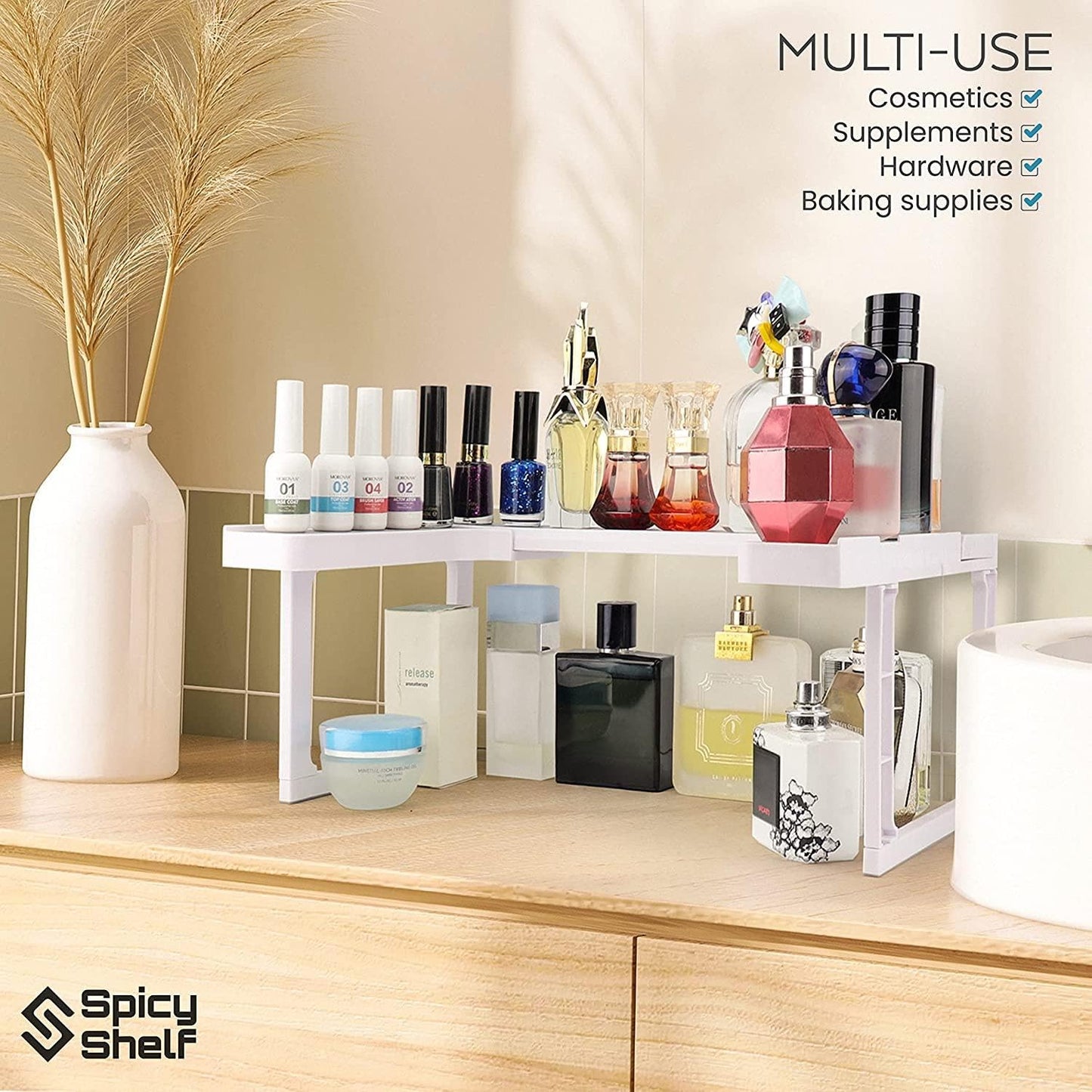 Spicy Shelf Deluxe - Expandable Spice Rack and Stackable Cabinet & Pantry Organizer (1 Set of 2 Shelves) - As seen on TV Deluxe (Spicy Shelf Organizer) - Pantry Organization - Pantry Spice Organizer
