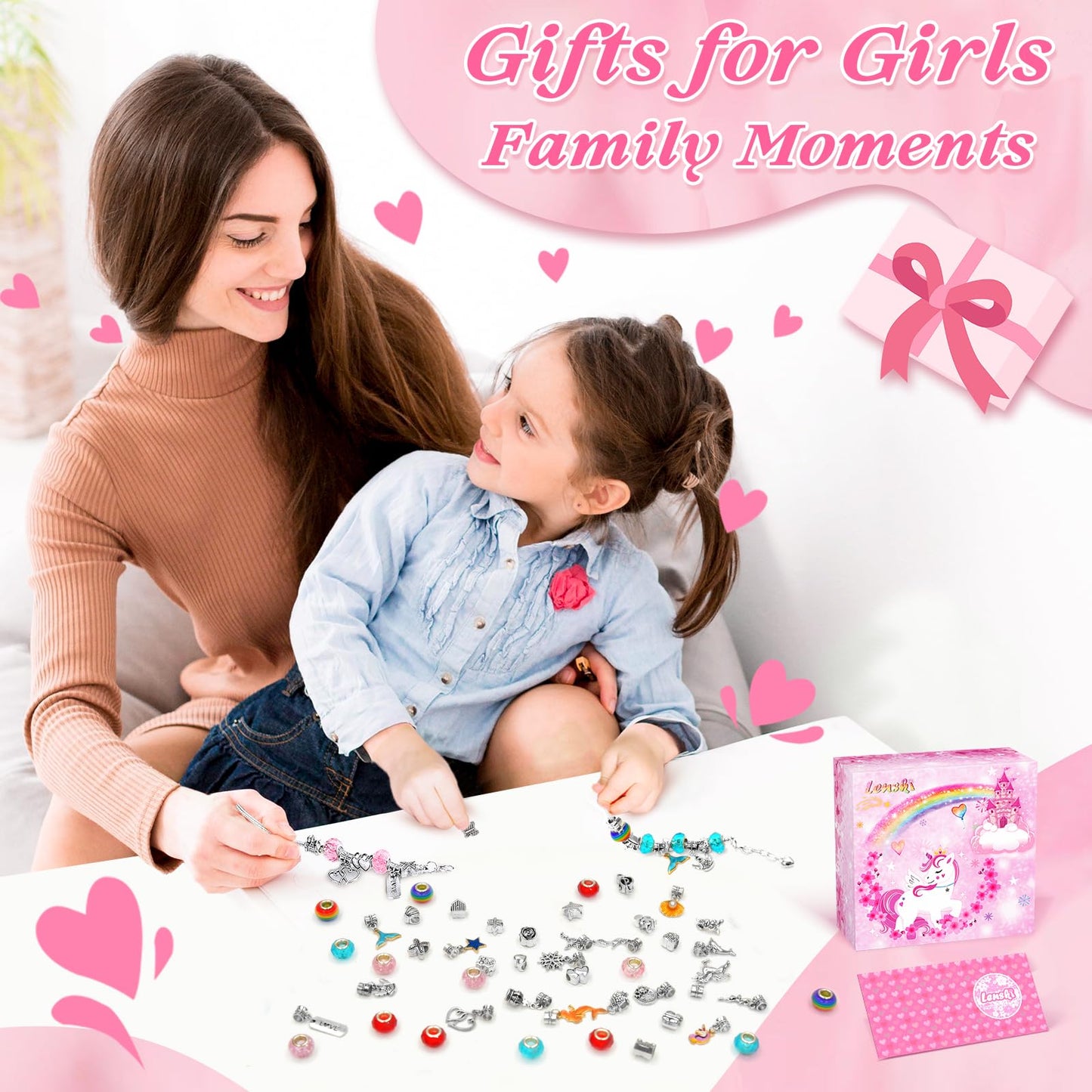 Lenski Gifts for Teenage Girls Birthday Presents, Bracelet Making Kit, Stocking Fillers Kids, Jewellery Making Kit, Unicorn Gifts for Girls Gifts for 5-13 Year Old, Arts and Crafts for Kids