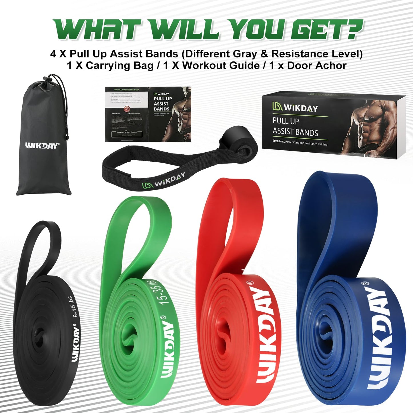 Resistance Bands, Pull Up Bands, Workout Bands for Exercise, Thick Heavy Resistance Band Set with Door Anchor, Elastic Bands for Body Stretching, Crossfit Training at Home/Gym Men & Women Women