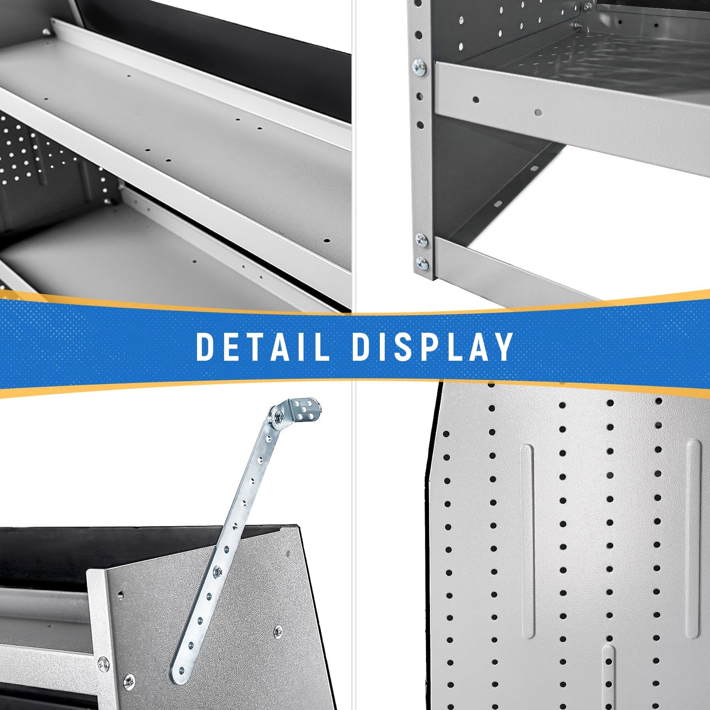 AA Products Model SH-4604-T3 Steel Low/Mid/High Roof Van Shelving Storage System Fits Transit, GM, NV, Promaster, Sprinter and Metris, Contoured Shelving Unit, 42" W x 46" H x 16" D