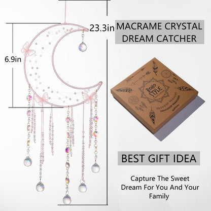 Artilady Butterfly Dream Catchers with Crystals - Large Boho Pink Moon Dream Catcher Wall Decor Home Decorations Girls Kids Baby Bedroom Room Decor Christmas Birthday Teen Girl Boys Gifts