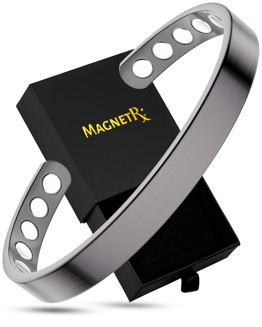 MagnetRX® Magnetic Bracelets for Men & Women - Elegant Bangle Men’s Cuff - Golf/Tennis Elbow & Balance, Stainless Steel Magnetic Bracelets for Women (Brushed Silver | Small)