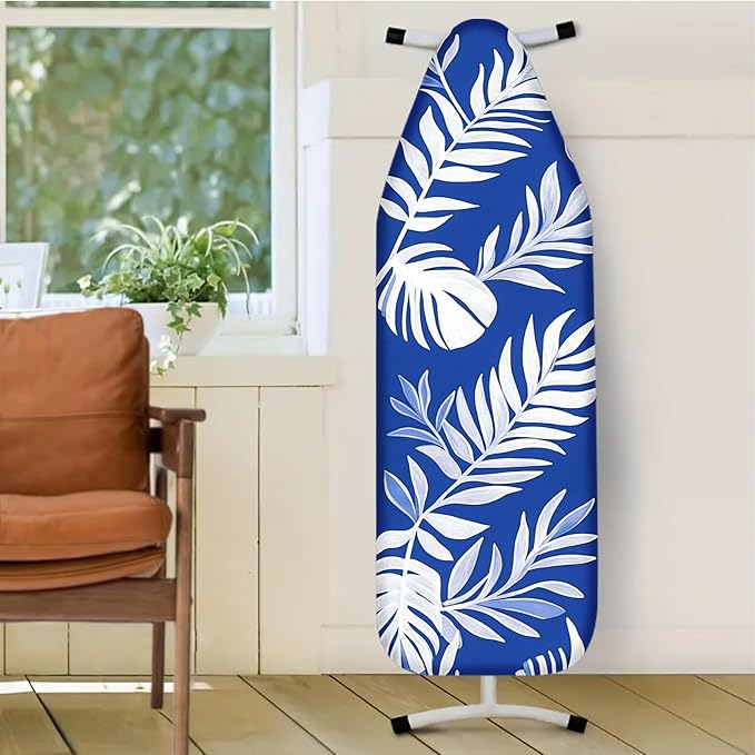 Nuxovilar Blue Background with White Tropical Leaves Ironing Board Cover