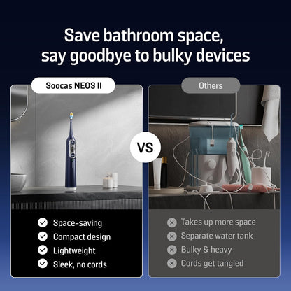 Soocas NEOS II - Electric Toothbrush with Water Flosser, Sonic Electric Toothbrush for Adults, Cordless Water Flosser for Travel, Portable Oral Irrigator, Up to 100% Plaque Removal, Dark Violet