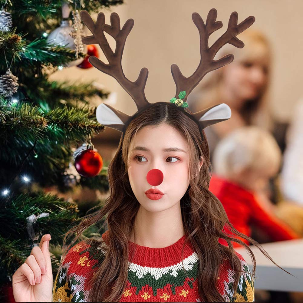 lontakids Reindeer Antlers Headbands with Red Nose for Adults Teens Christmas Santa Holiday Parties (One size, Deer)