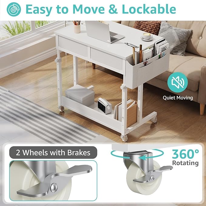 WINAZ Small Rolling Desk with Drawers & Storage