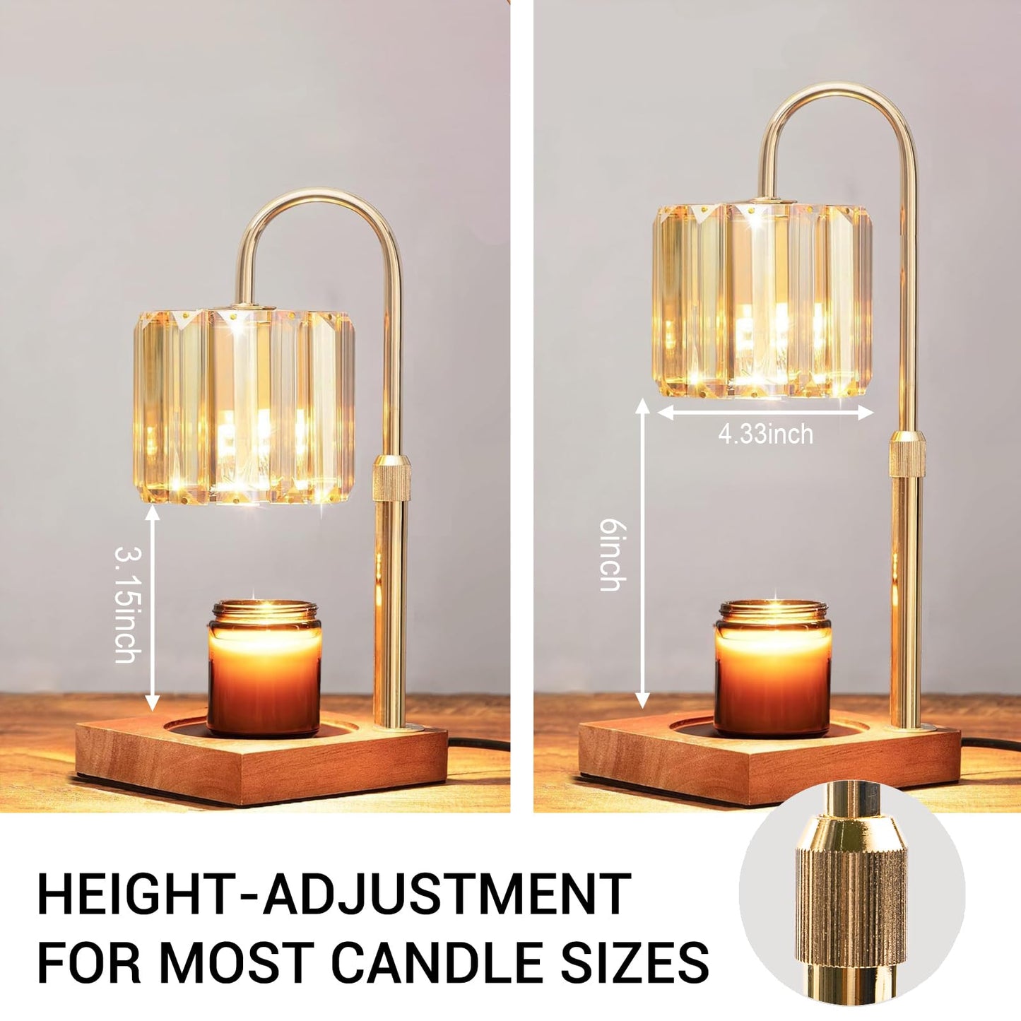 Yuichoy Candle Warmer Lamp with Timer, Dimmable Electric Candles Wamer Adjustable Height, Gifts for Women Mom, Glass Modern Candle Melter Lamp, Amber