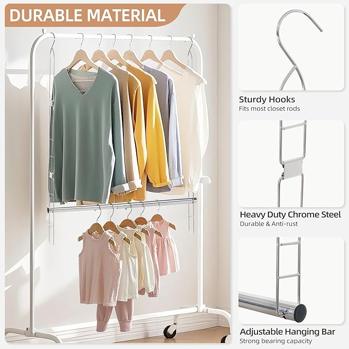 STORAGE MANIAC Hanging Closet Rod, Adjustable Width and Height Closet Hanging