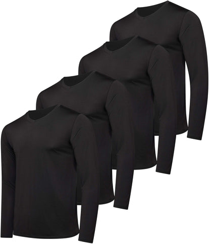 4 Pack: Mens Long Sleeve V Neck Shirt Top Shirts for Men T Shirt Tee Workout Rash Guard Quick Dry Fit Gym Tees Athletic Active Compression Work Casual Exercise Running Sports - Set 6,L