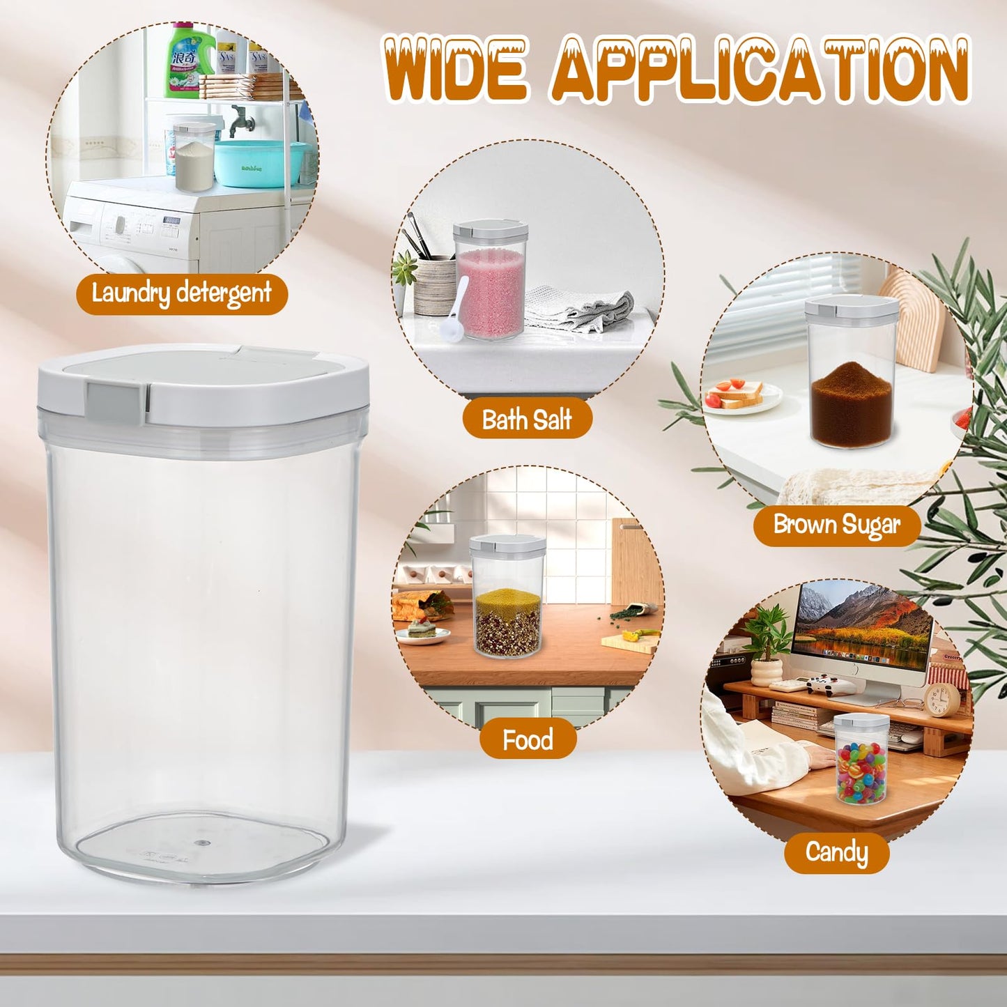 HFYZZ 2 Pack Bath Salt Jar with Pop-Up Airtight Lid and Scoop, 1.8L Plastic Airtight Storage Canister Bathtub Accessories for Bathroom Salt, Flour, Candy, Tea
