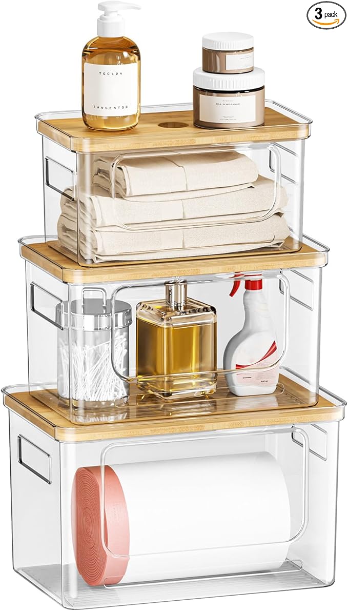 Under Sink Organizer, Plastic Trash Bag Holder Dispenser, Stackable Pantry