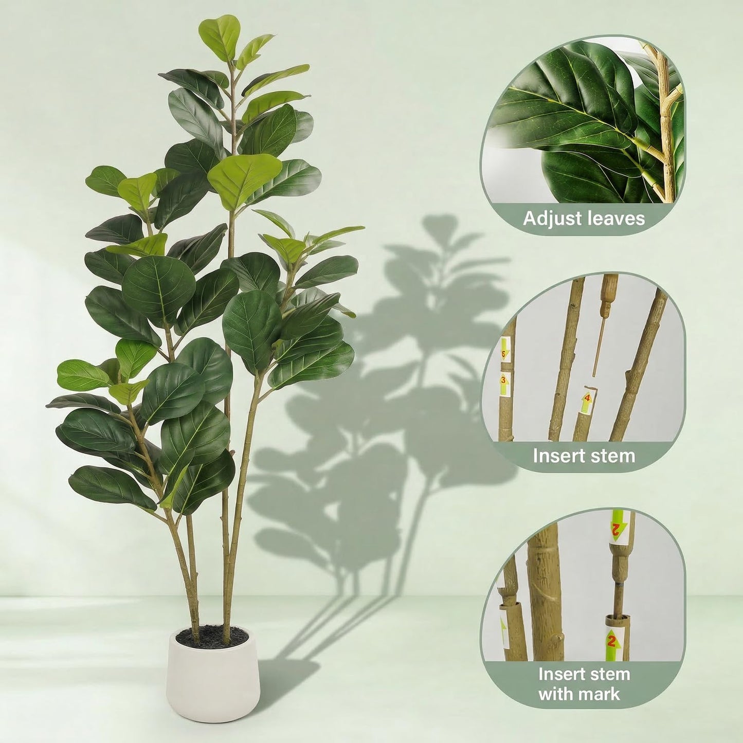 6FT Artificial Fiddle Leaf Fig Tree for Indoor Home Office Decor-Realistic Fake Ficus Tree in Black Planter,Faux Plant with Lifelike Trunk&Leaves for Living Room,Housewarming Gift