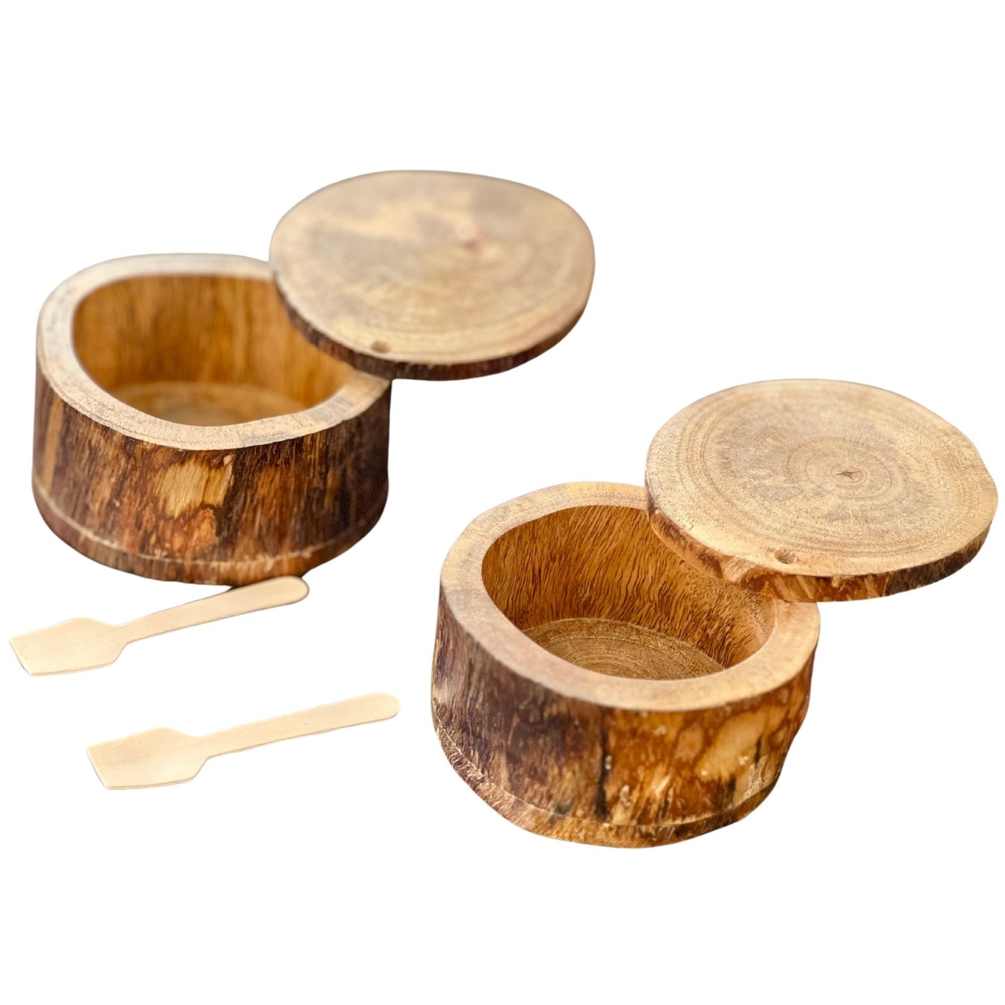 Handcrafted Rustic farmhouse Wood Salt or Pepper Bowl for Countertop, Salt herbs spice pot wood salt and pepper box includes spoons, Condiment Container, Loose tea container, Modern Kitchen Decor (2)