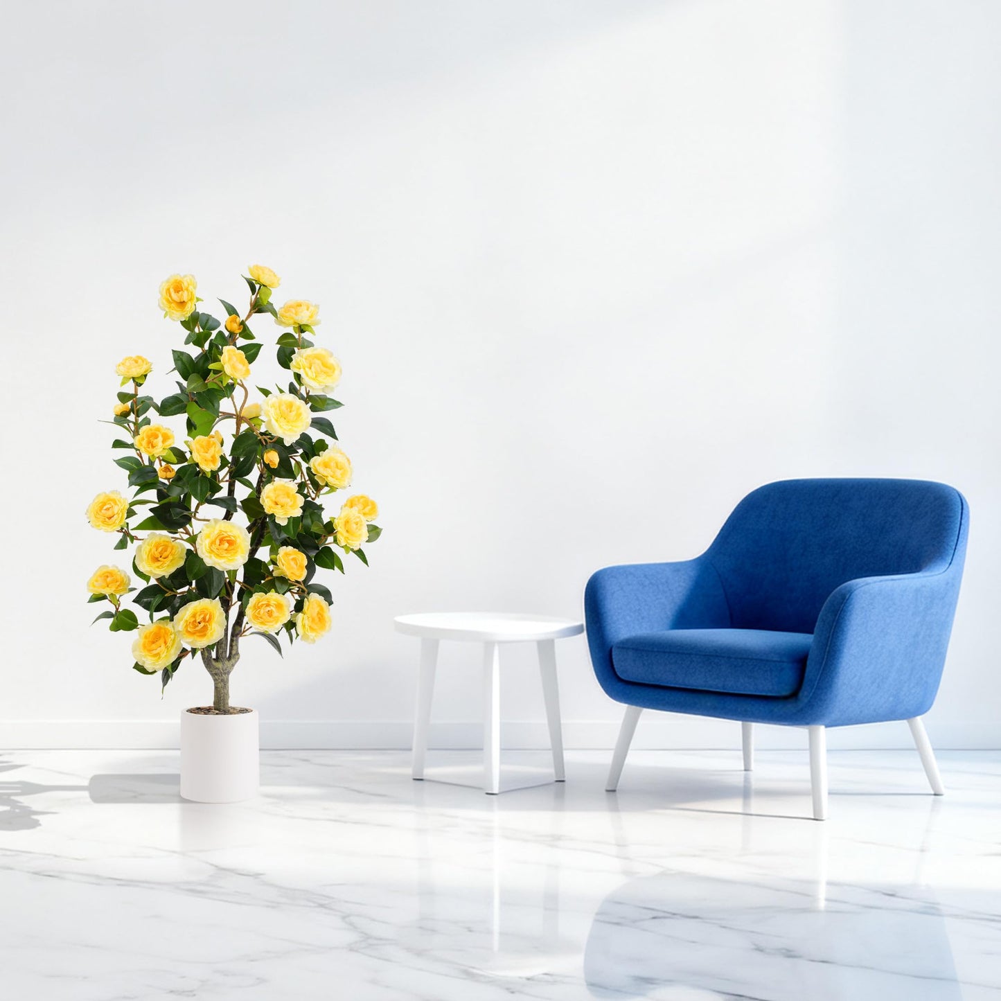 3.6FT Artificial Camellia Fake Tree Faux Plants for Home Office Living Room Porch Patio Decor Indoor Outdoor (2, Yellow-3.6Ft)