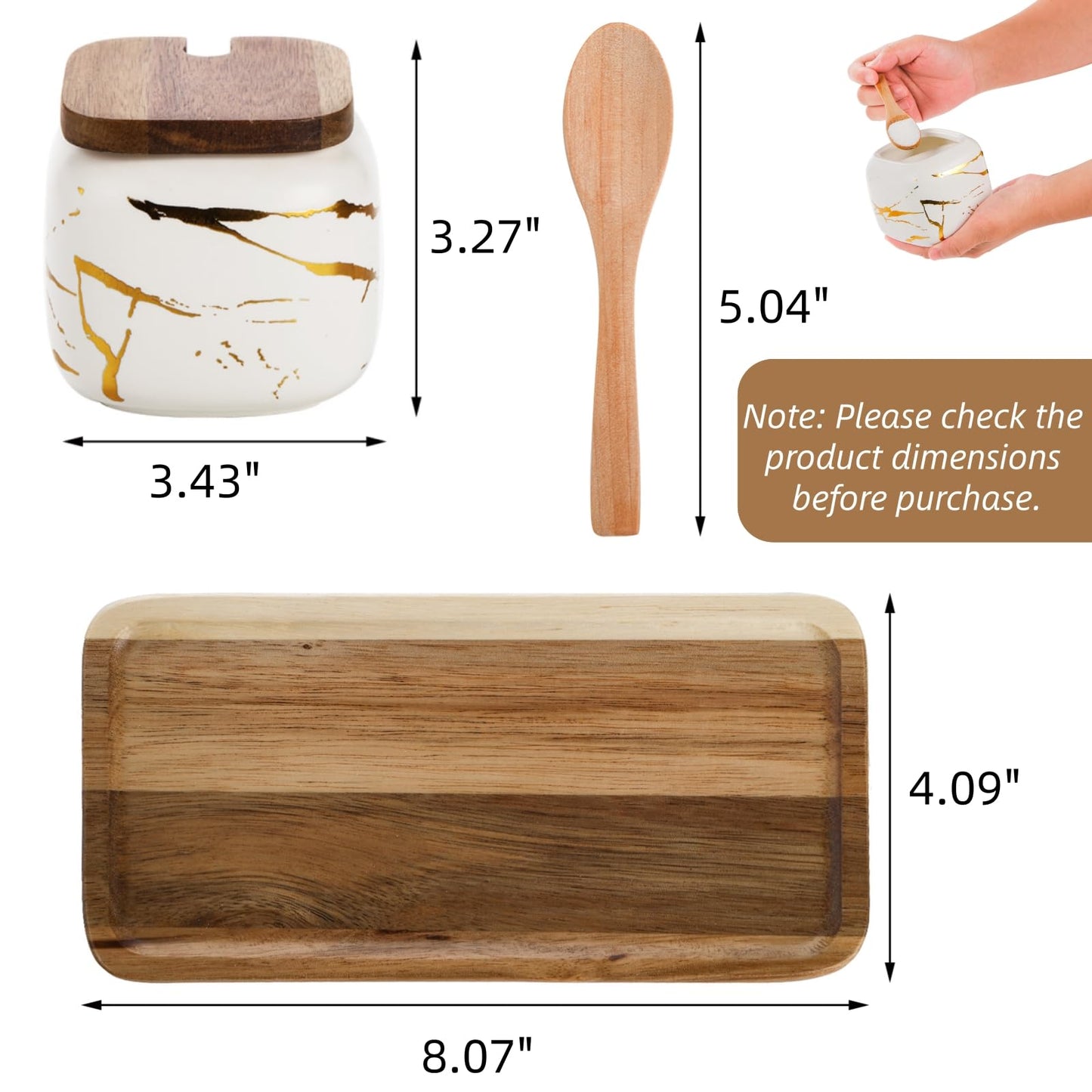 Dicunoy 2 Pack Ceramic Sugar Bowl with Lids and Spoons, Salt and Sugar Container, White Porcelain Sugar Coffee Container, Condiment Spice Pots with Wooden Tray for Bar Table, Kitchen, Countertop