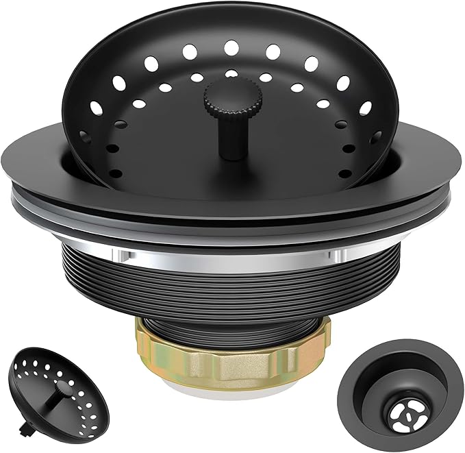 Black Sink Drain 3-1/2 Inch Matte Black Kitchen Sink Drain Strainer Assembly Kit