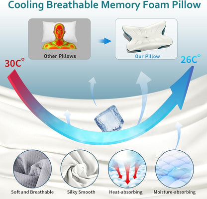Cervical Pillow for Neck Pain Relief - Ergonomic Neck Pillow for Sleeping Contour Memory Foam Pillows with Cooling Pillowcase, Orthopedic Bed Pillow for Side Back Stomach Sleepers