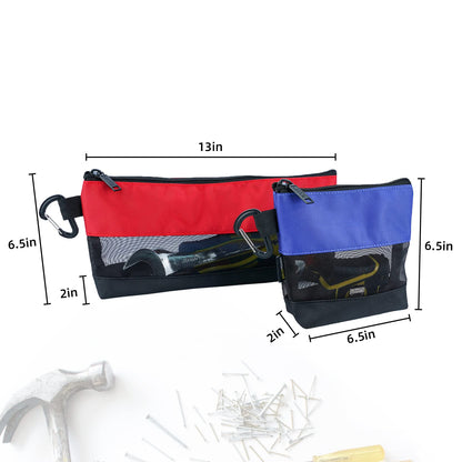 MELOTOUGH 2 Pack Zipper Utility Tool Bag，Small Zipper Bags/Multi-Purpose Tool Pouch Tote Bags Storage Organizer with Mesh Window for Screwdrivers,Pliers,Nut Drivers