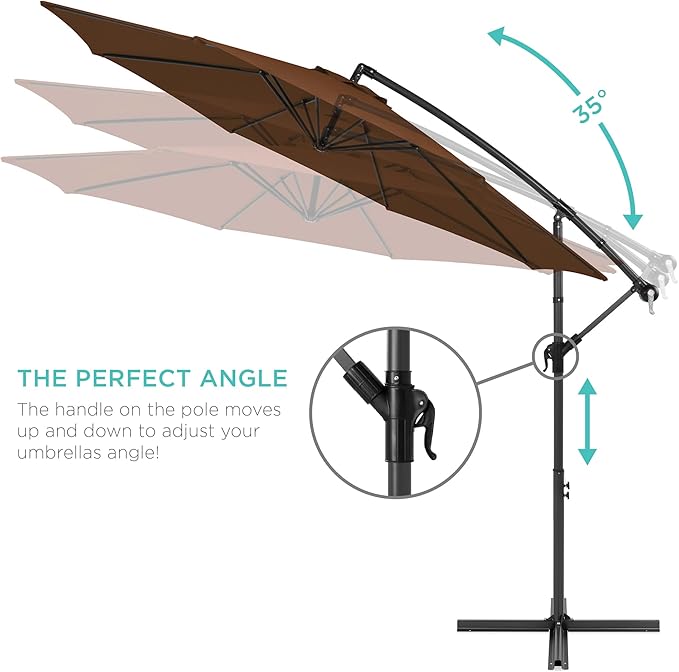 Best Choice Products 10ft Offset Cantilever Hanging Market Patio Umbrella, 8 Sturdy Ribs, Easy Adjustment - Brown