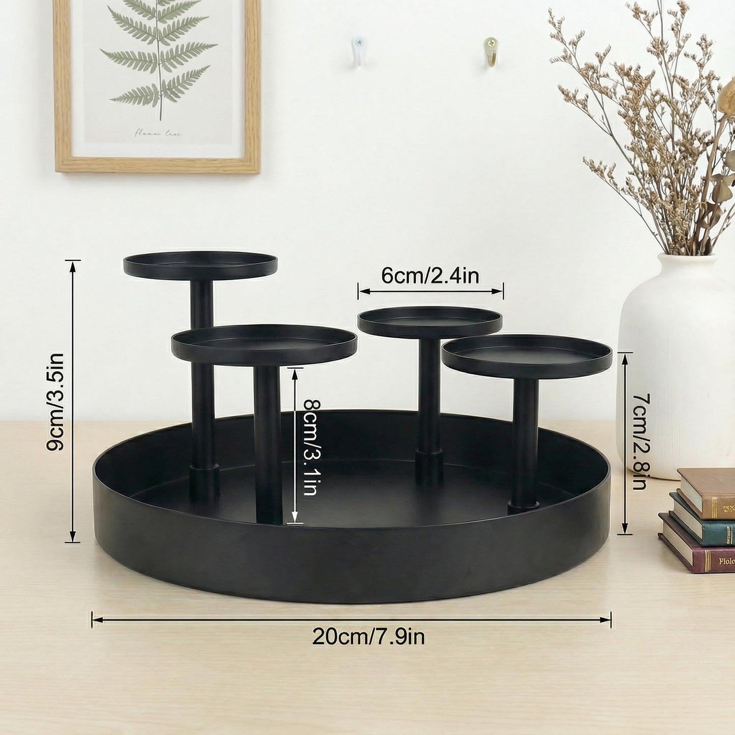Livendow Circular Candle Holder, Black Metal Candle Stand, 4-Pillar Tiered Design | for Scented Candles, Pillar Candles | Creative Home Decor | Diameter 20CM/7.9 Inches (NO Flowers & Candles)