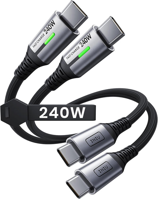 INIU Short USB C Cable 1ft, [240W, 2-Pack] Fast Charging USB C to C Cord, Braided Charger Cord Type C for iPhone 16 15 Samsung Galaxy A14 A13 A12 A34 A54 iPad Air MacBook etc.