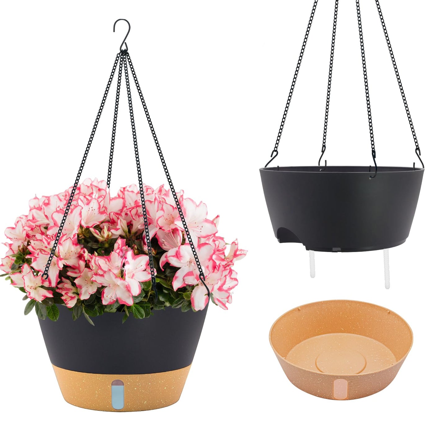 ZMTECH 12 Inch Hanging Planters for Indoor, 2 Pack Large Hanging Plant Pot with Visible Water Level and Chain, Self Watering Hanging Flower Pot for Outdoor Garden Porch(Dark Gray)