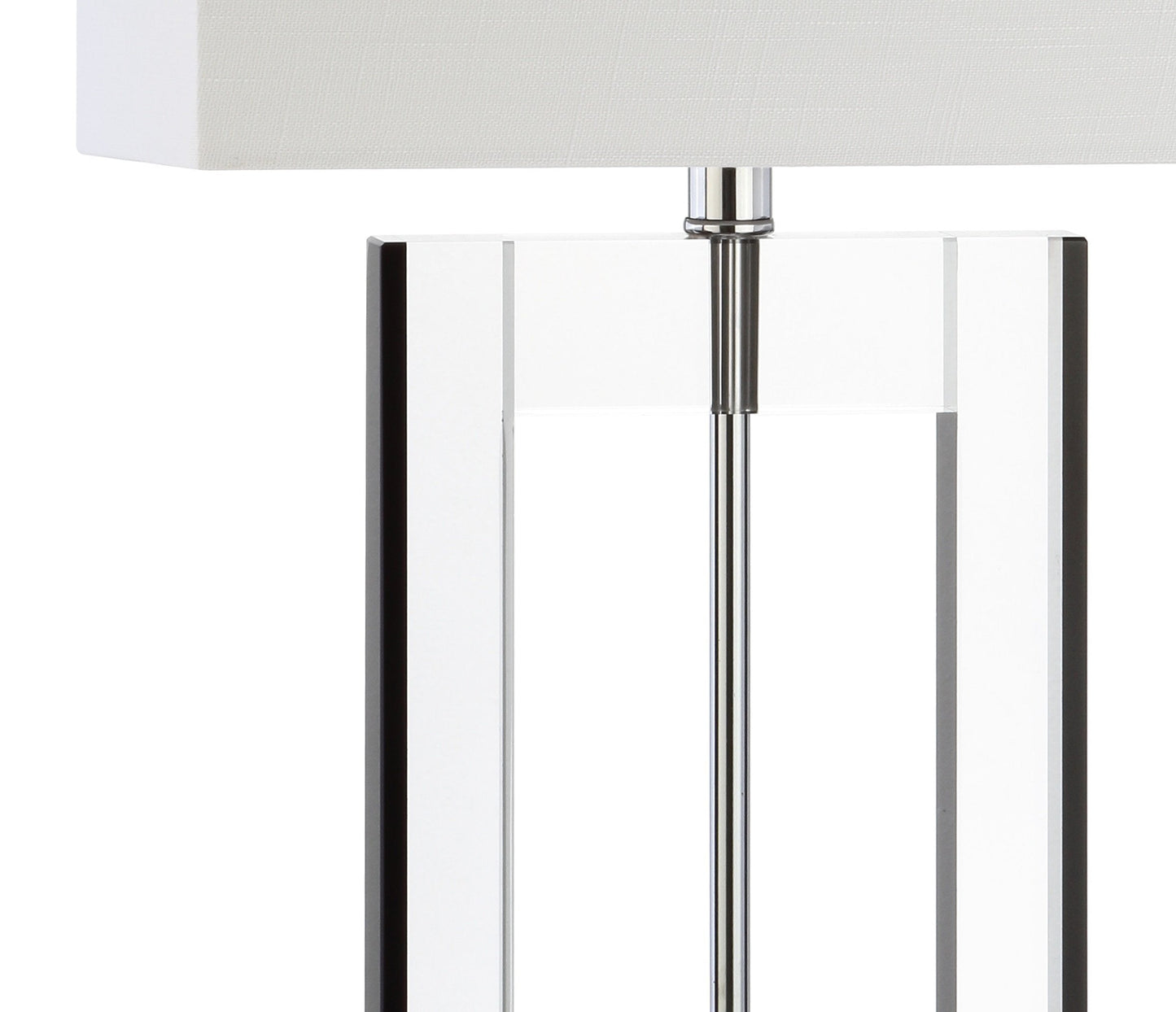 JONATHAN Y 26" Clear and Black Crystal Table Lamp, Modern Geometric Glam Glass Lamp with White Linen Drum Shade for Living Room Bedroom Nightstand, LED Bulb Included JYL2015A