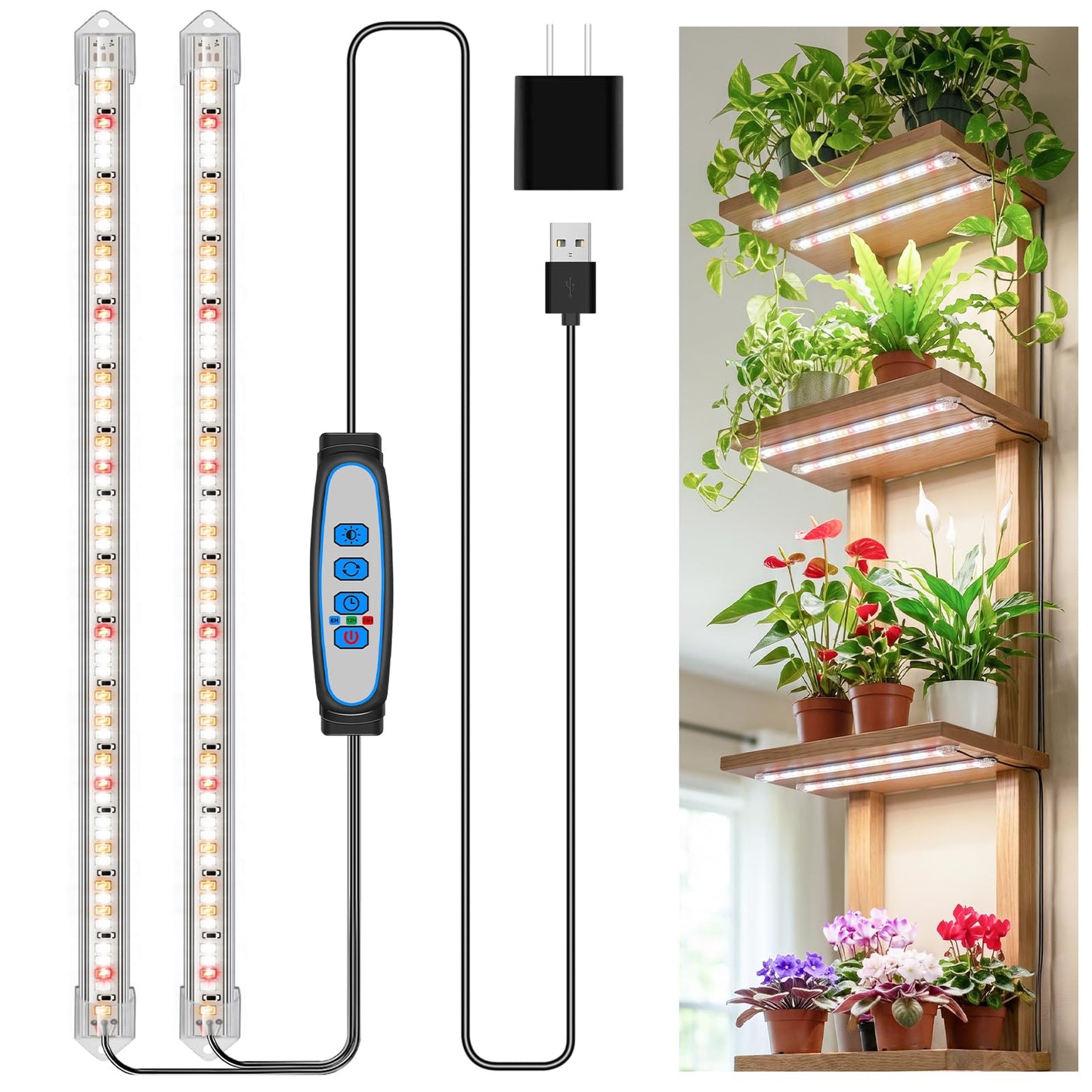 Kullsinss Grow Lights for Indoor Plants, 16" Full Spectrum Plant Grow Light Strips with Upgrade Timer 6/12/16 Hrs, 5 Dimmable Levels, 120 LEDs Sunlight Growing Lamp for Indoor Greenhouse, Seedlings