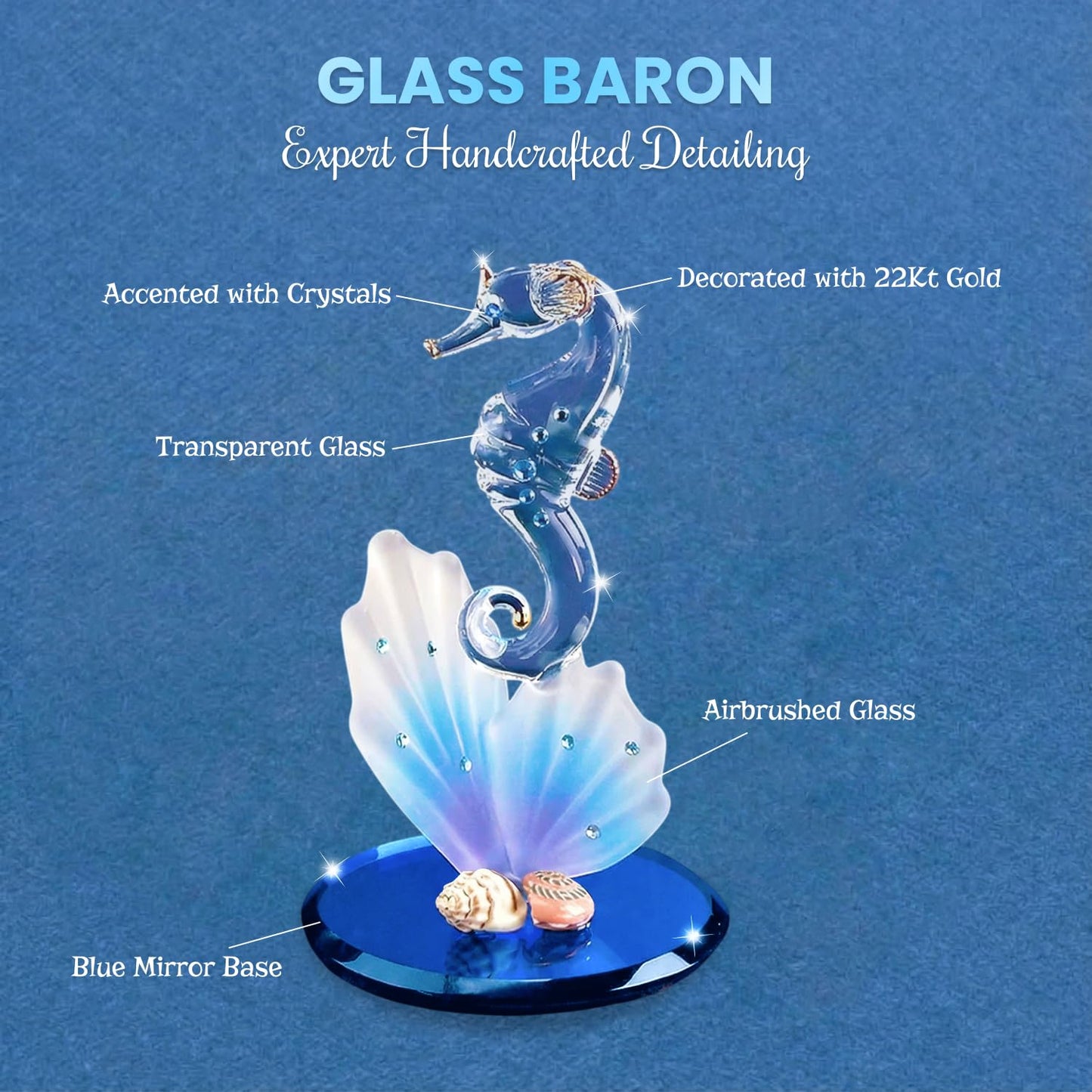 Glass Baron Sea Horse on Blue Coral Figurine